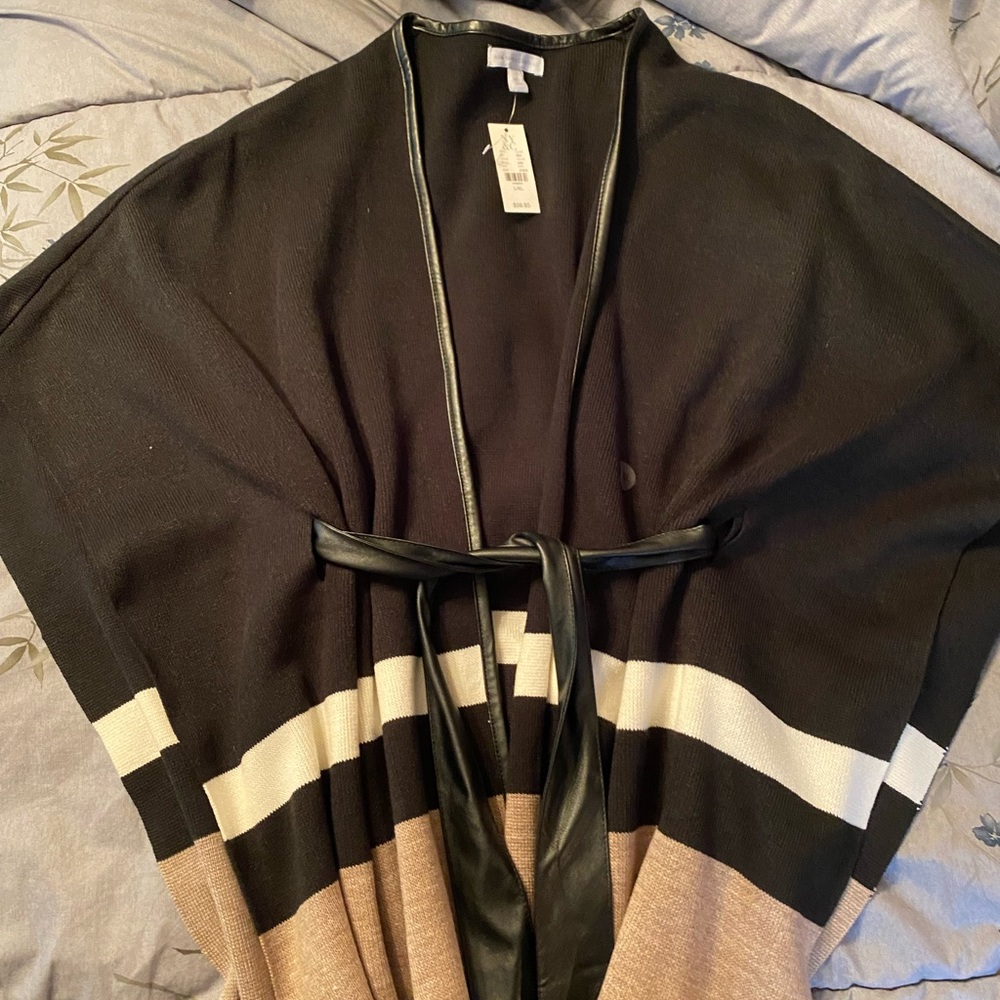 Sweater with leather tie belt